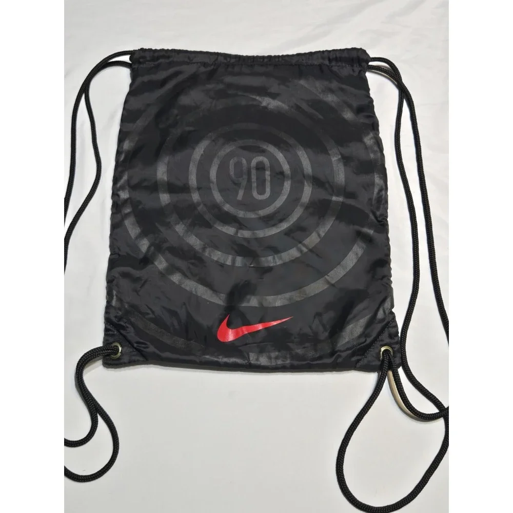 Vtg Y2k Nike Total 90 Drawstring Gym Sack Black Red Target Swoosh Logo Pocket